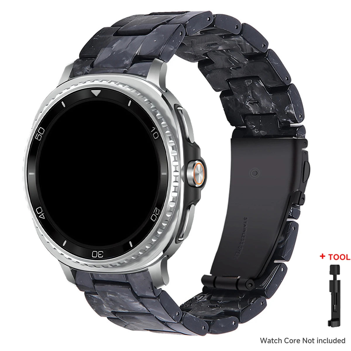 Samsung Galaxy Resin Link Watch Band - Tortoise Women Watch8/Watch8 Classic/Watch9 Ultra/Ultra2 on a smartwatch.