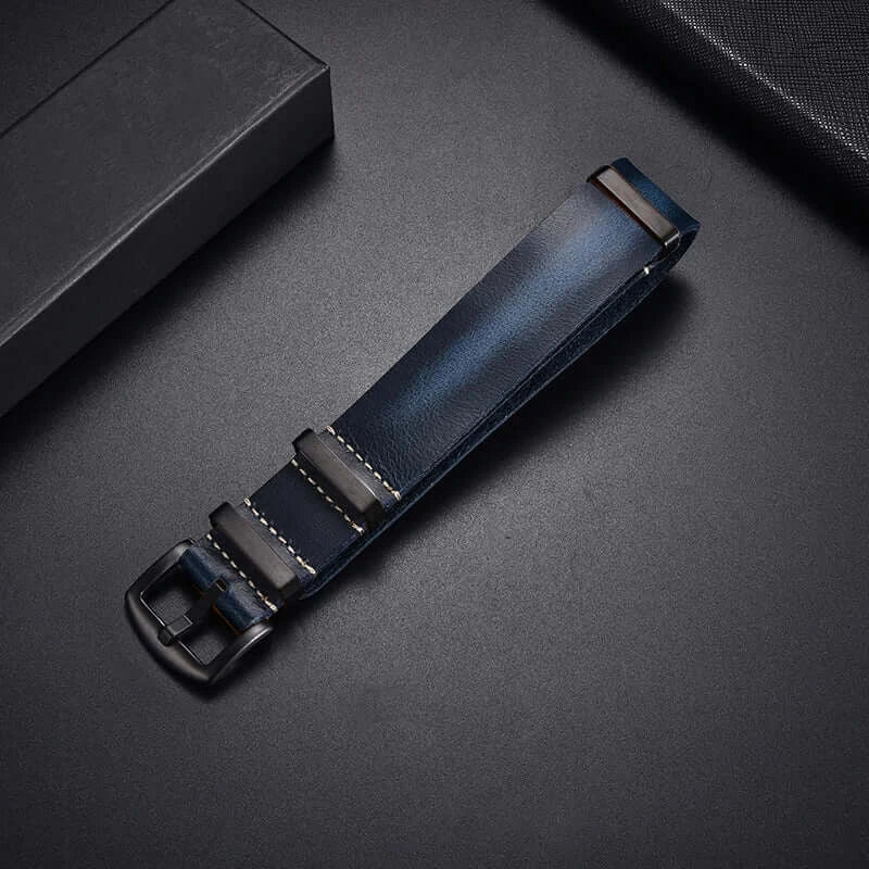 Samsung Galaxy Watch Leather Pass-Through Band in Navy Blue / Black Buckle