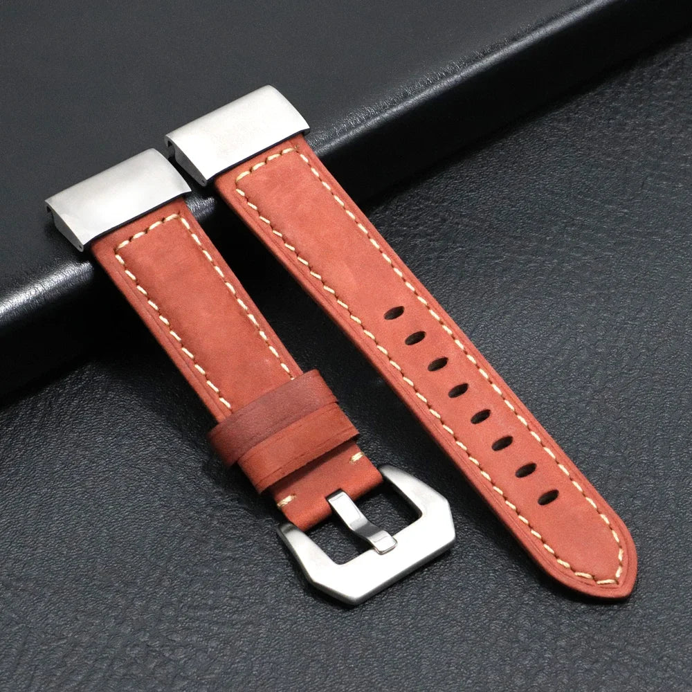 Garmin QuickFit Stitched Leather Buckle Band in Brick Red / Silver