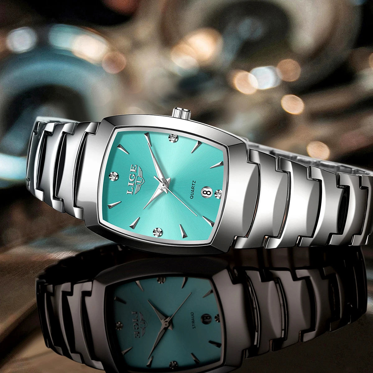 Women's Sculpted Bracelet Tonneau Quartz Watch — Turquoise dial and sculpted bracelet — BandsCo Straps