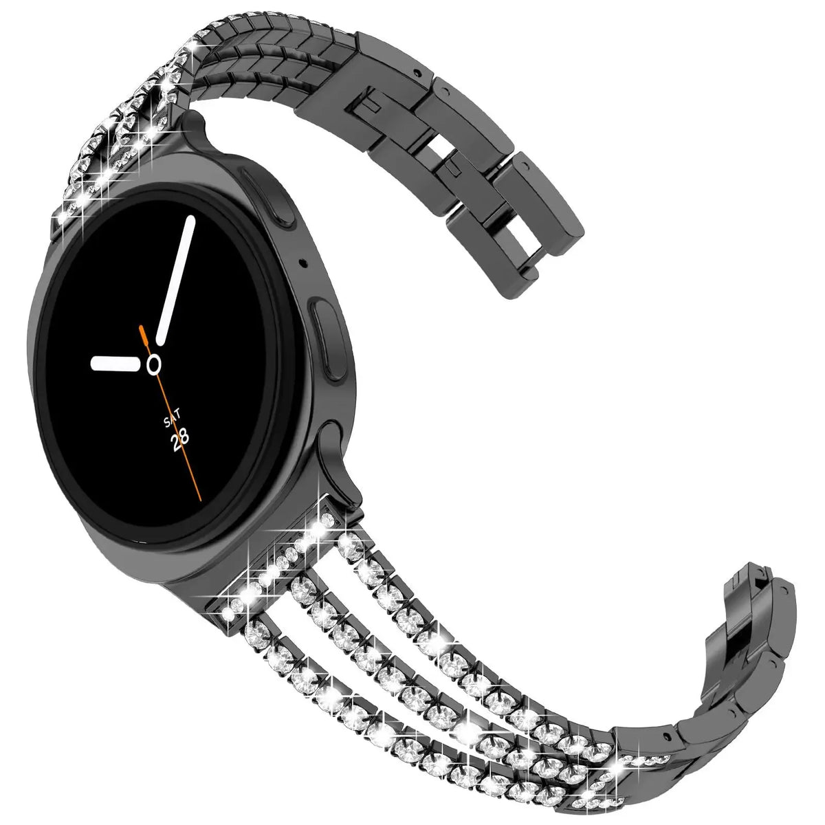 Samsung Galaxy Stainless Steel Diamond Watch Band - Watch8/Watch8 Classic/Watch9 on a sleek smartwatch.