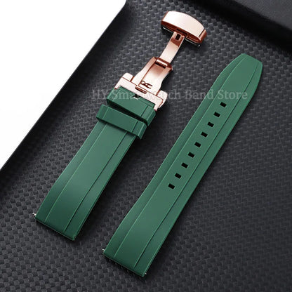 Silicone Butterfly Clasp Band in Green with Rose Gold Clasp