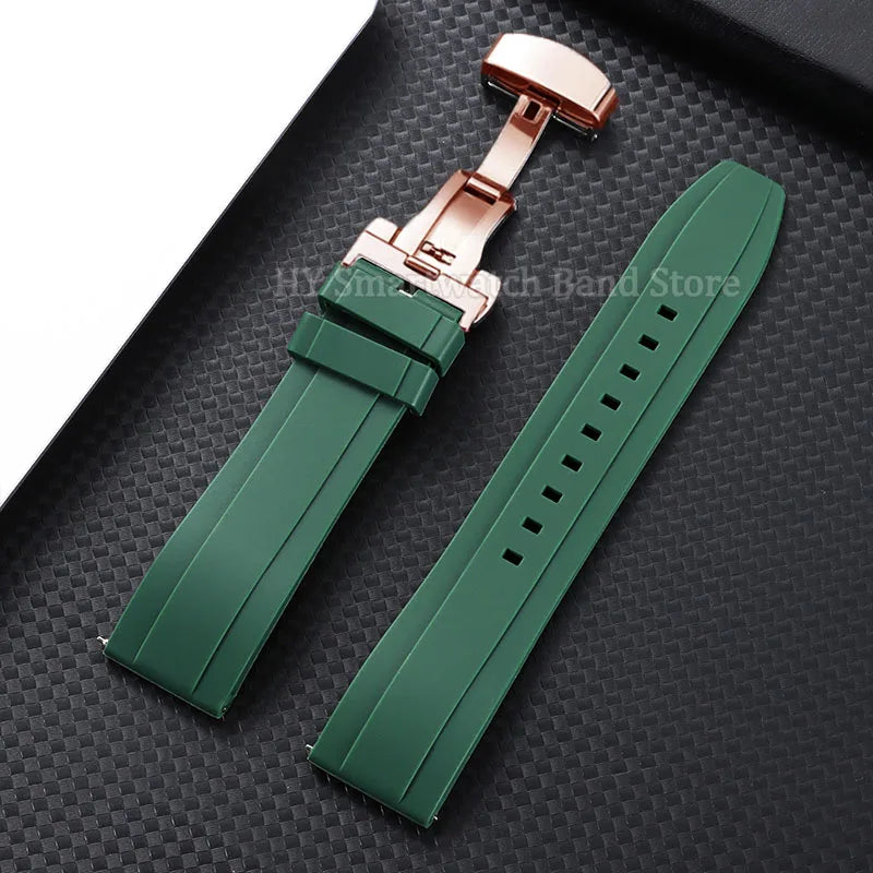 Silicone Butterfly Clasp Band in Green with Rose Gold Clasp