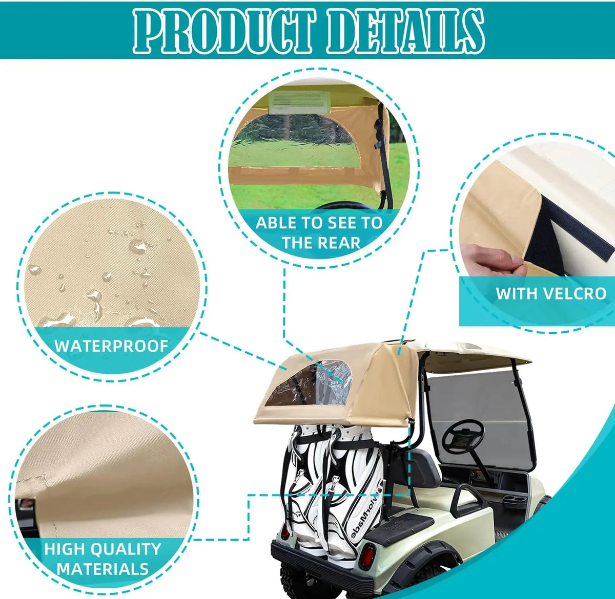 Golf Cart Rear Bag Rain Cover with Clear Windows and Bracket