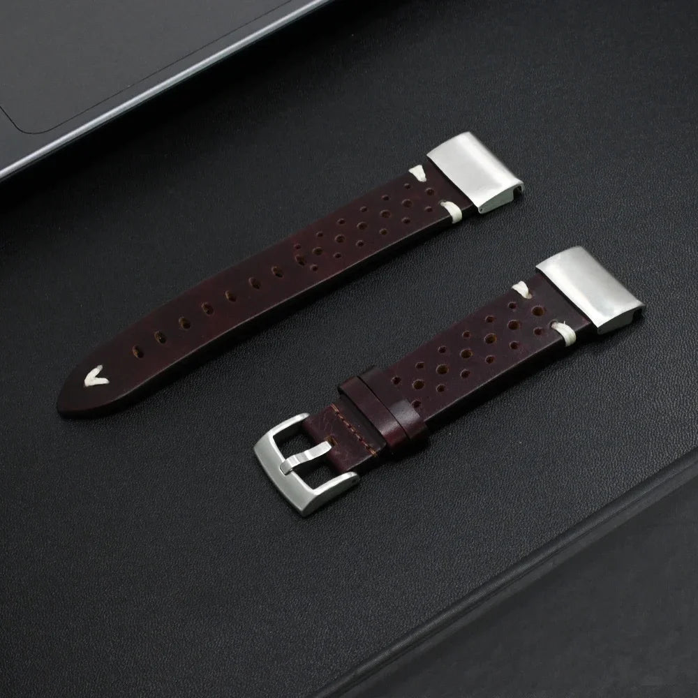 Garmin QuickFit Perforated Leather Band in Burgundy / Silver
