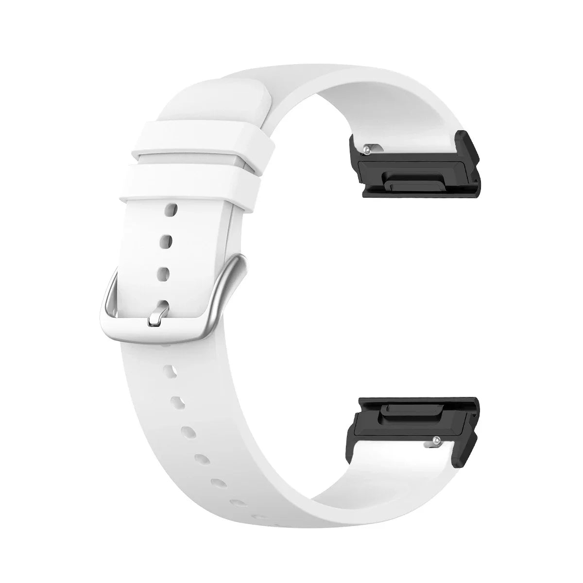 Garmin silicone watch strap, comfortable flexible band for smartwatch replacement, quickfit design in white.