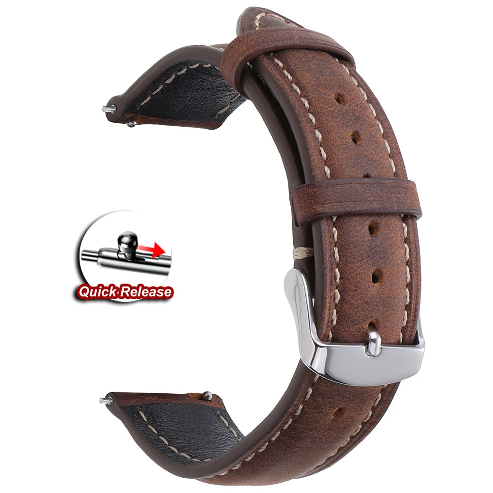 Vintage Stitched Leather Band in Dark Brown
