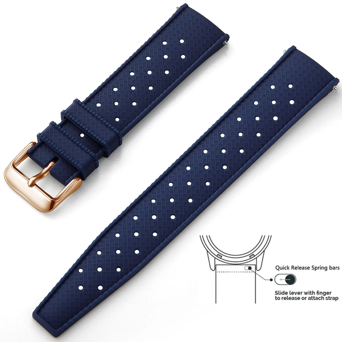 Tropic Silicone Band for Polar – Navy Blue / Rose Gold Buckle