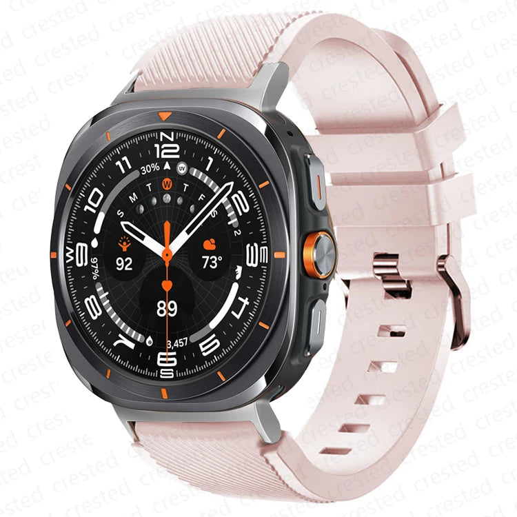 Samsung Galaxy Silicone Sport Watch Band - 20mm/Ultra+Ultra2 in pink sand color on a stylish smartwatch.