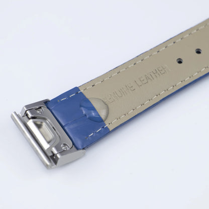 Garmin leather strap in blue and beige, featuring a durable genuine leather design for smartwatches as a premium replacement band.