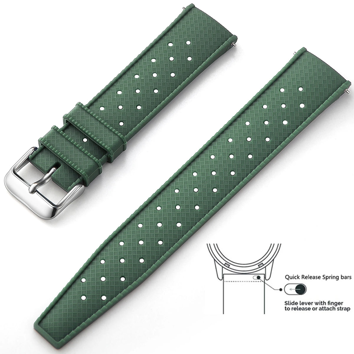 Tropic Silicone Band for Polar – Forest Green / Silver Buckle