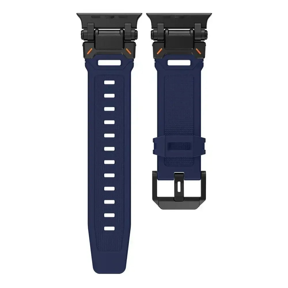 Navy Blue / Black silicone Apple Watch band with metal connectors