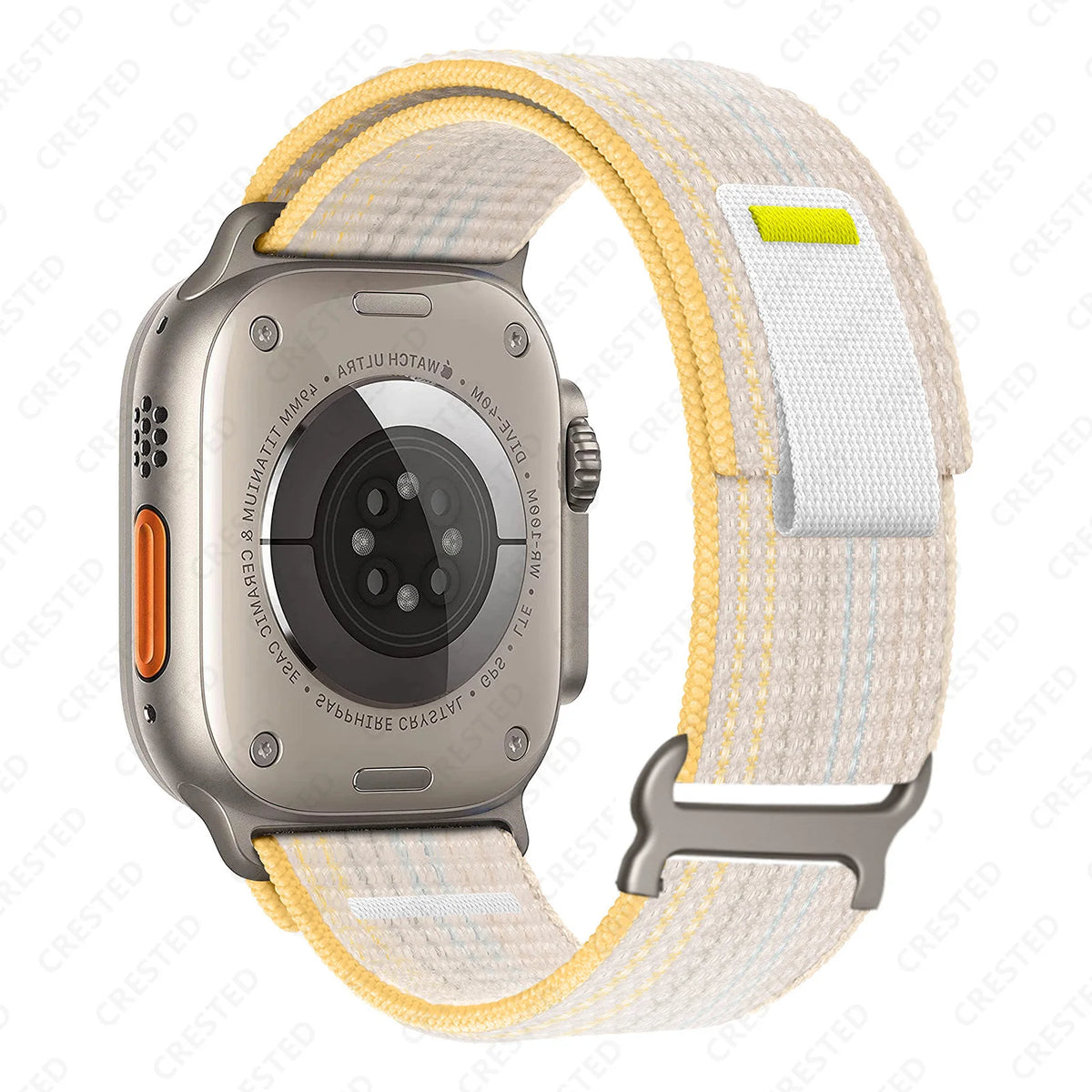 Two-Tone Nylon Apple Watch Trail Loop with Pull Tab in Ivory / Yellow