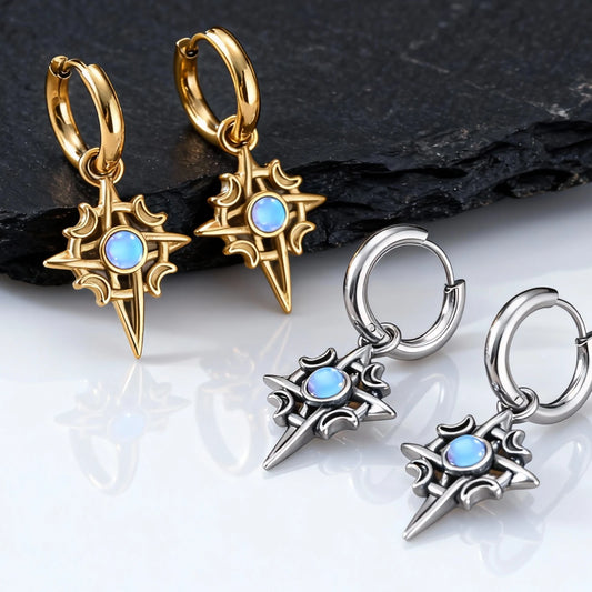 Simulated Moonstone Hoop Earrings, Stainless Steel, photo 1