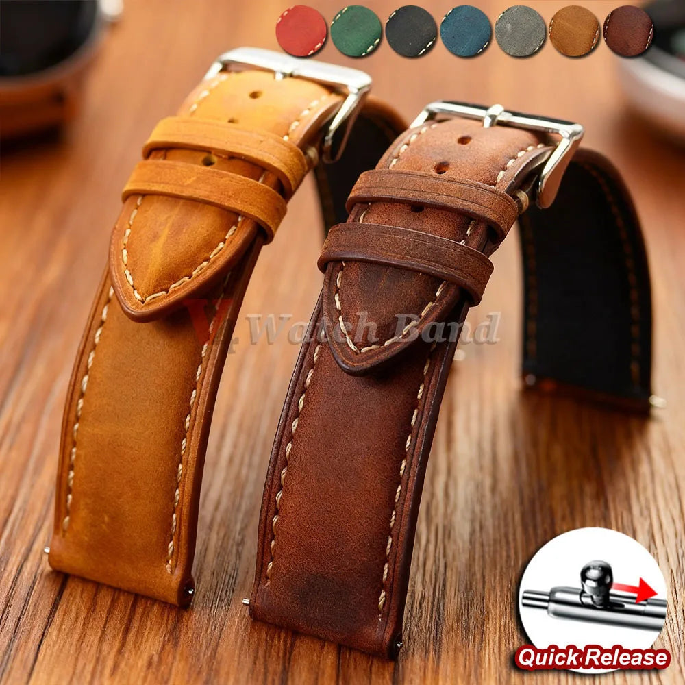 Vintage Stitched Leather Band in tan and brown