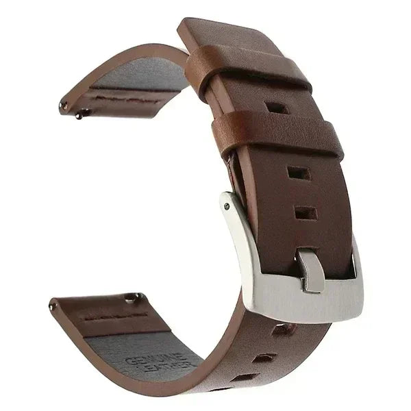 COROS Leather Watch Band with Square Adjustment Holes - Brown - Silver Buckle