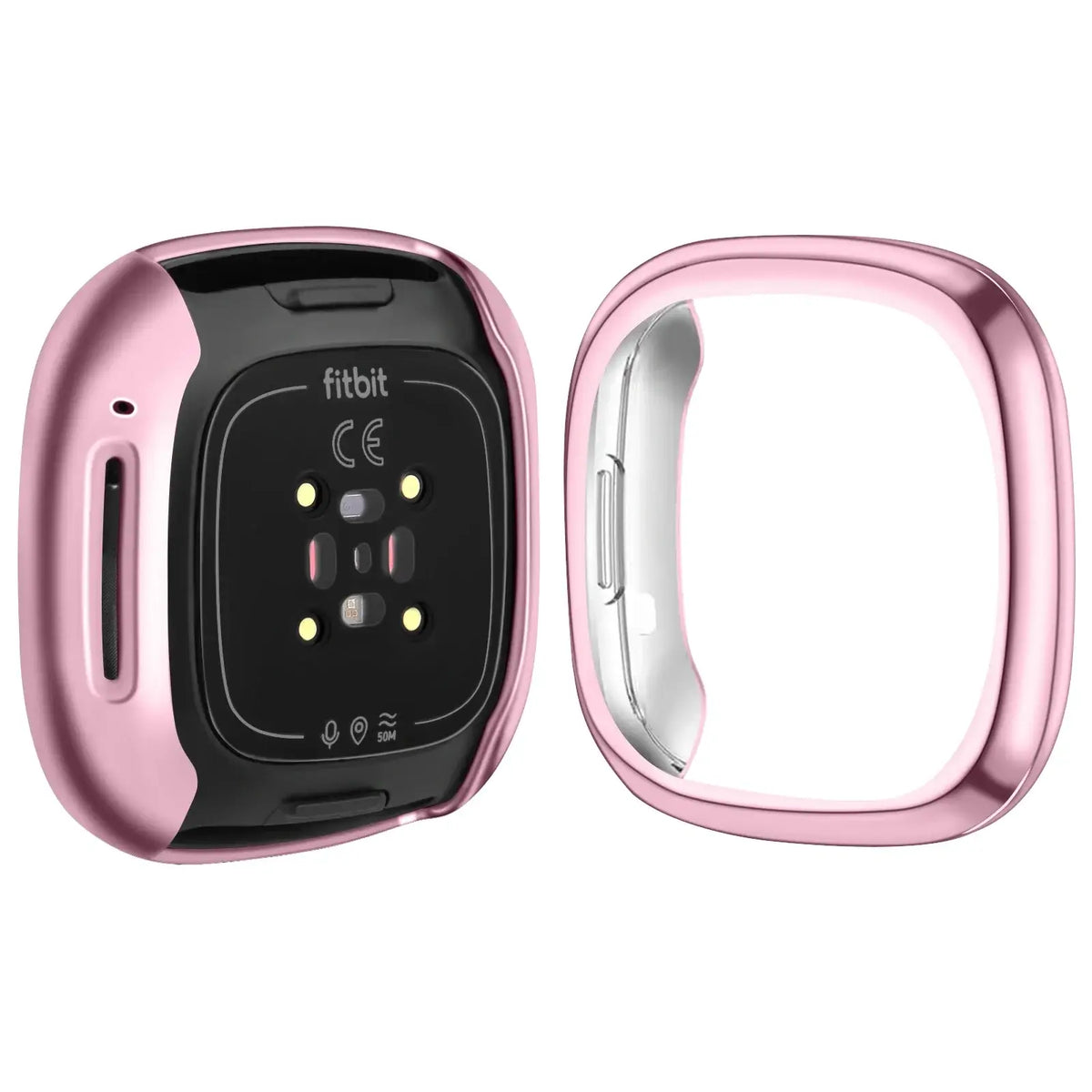 Luxury rose gold case for Fitbit Versa and Sense, providing protection and elegance for your smartwatch.