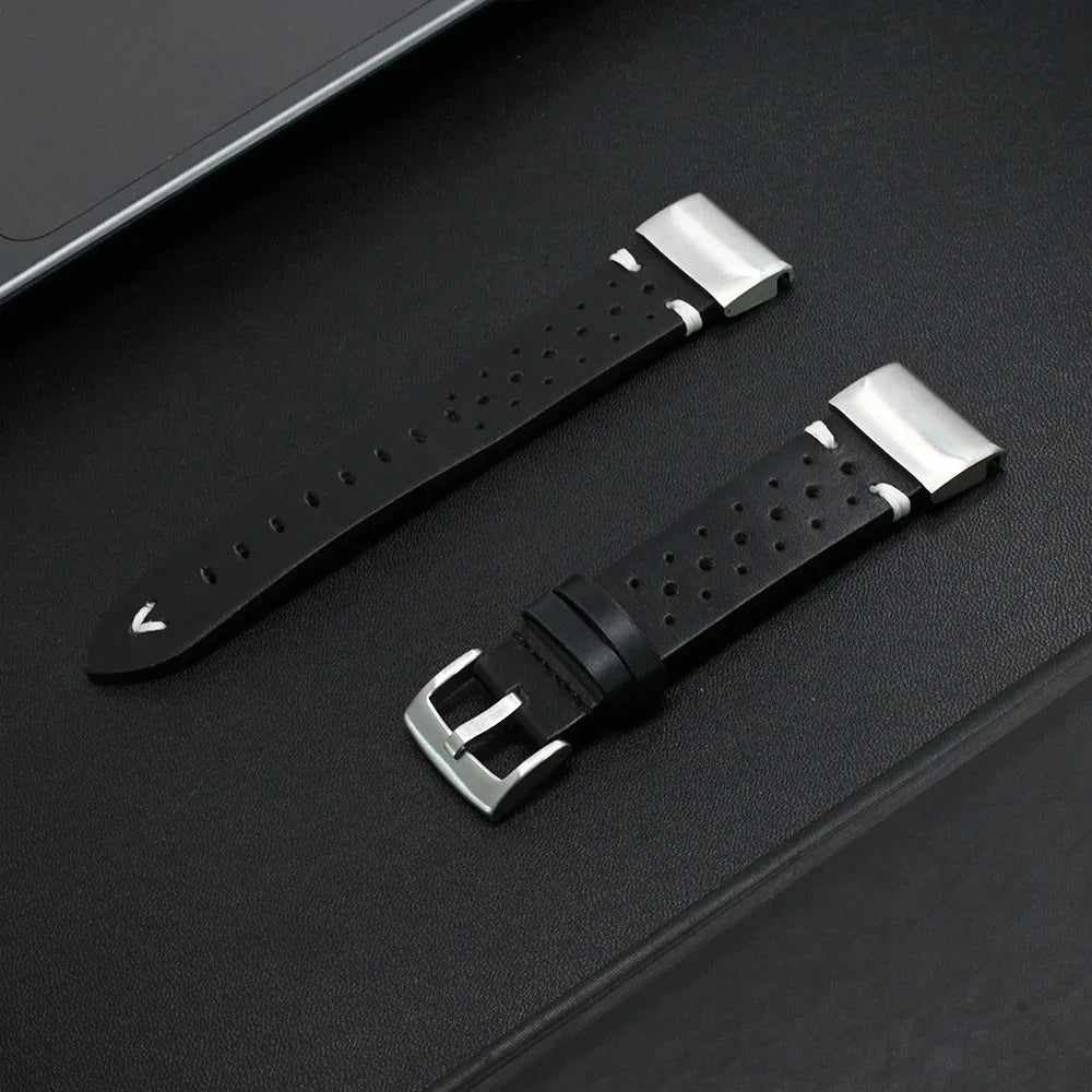 Garmin leather band replacement strap in black, designed for comfort and style, compatible with Garmin smartwatches.