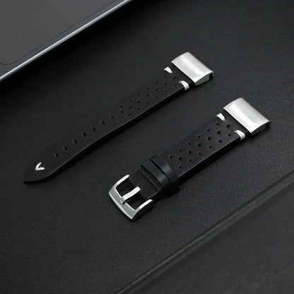 Garmin leather band replacement strap in black, designed for comfort and style, compatible with Garmin smartwatches.