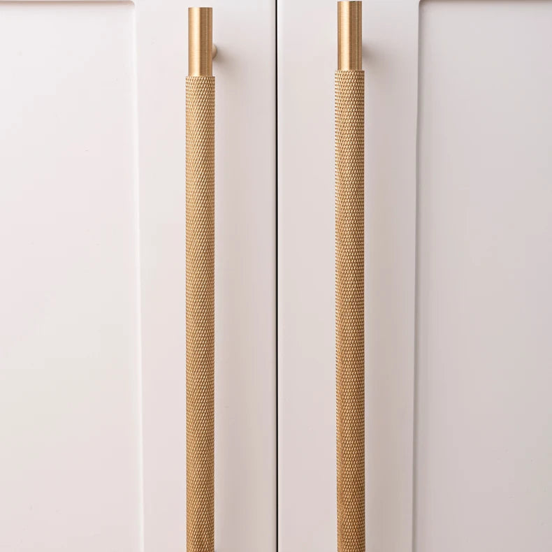 Knurled solid brass cabinet pull in brushed brass