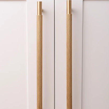 Knurled solid brass cabinet pull in brushed brass