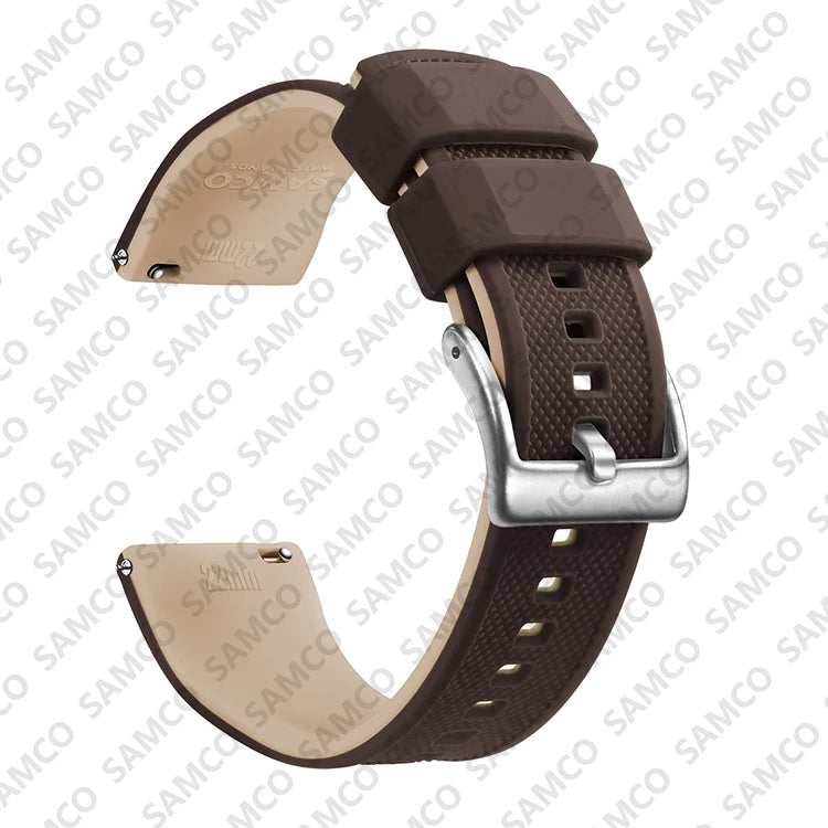 COROS Textured Silicone Watch Band with Buckle Choices - Coffee / Beige - Silver Buckle