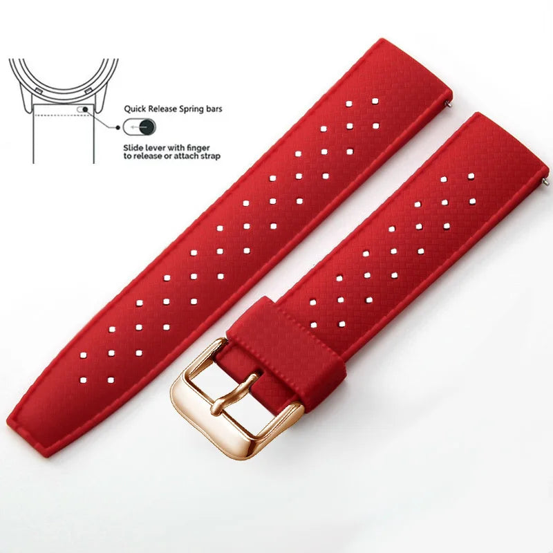 Tropic Silicone Band for Motorola Moto — Red / Rose Gold Buckle (Option 2)