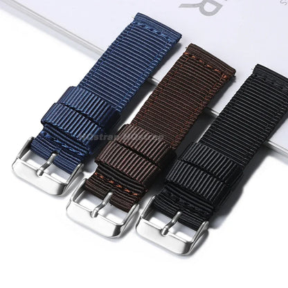 Garmin Woven Nylon Band in navy blue, brown and black