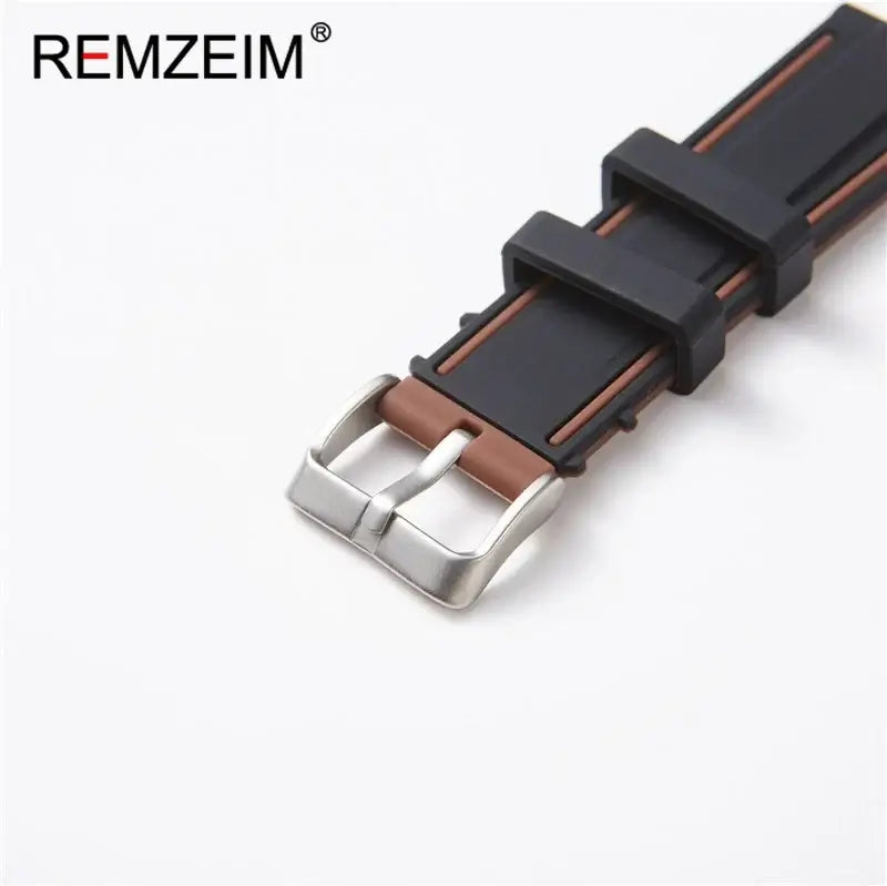 Suunto Two-Tone Silicone Band with Edge Stripes - Brown lining and buckle detail
