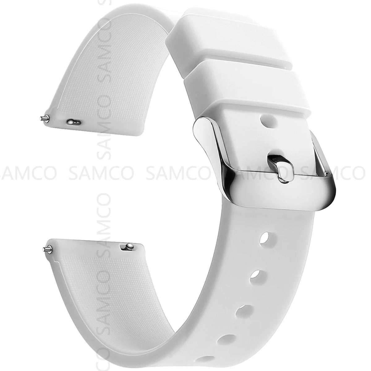 Curved-End Silicone Band in White with Silver Buckle