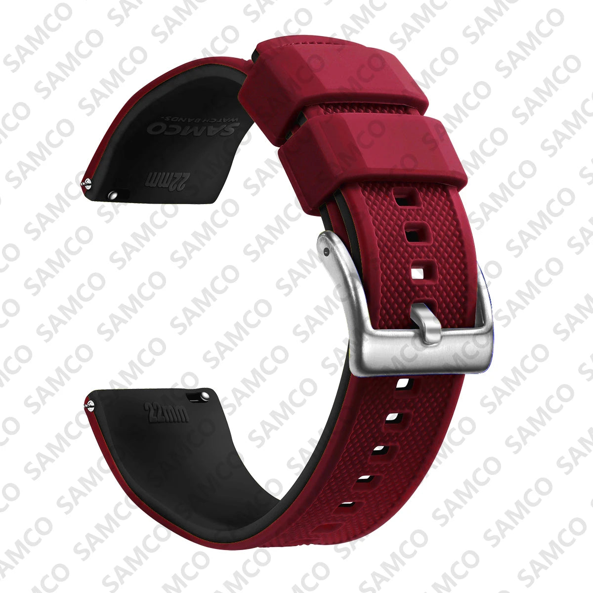 COROS Textured Silicone Watch Band with Buckle Choices - Wine Red / Black - Silver Buckle
