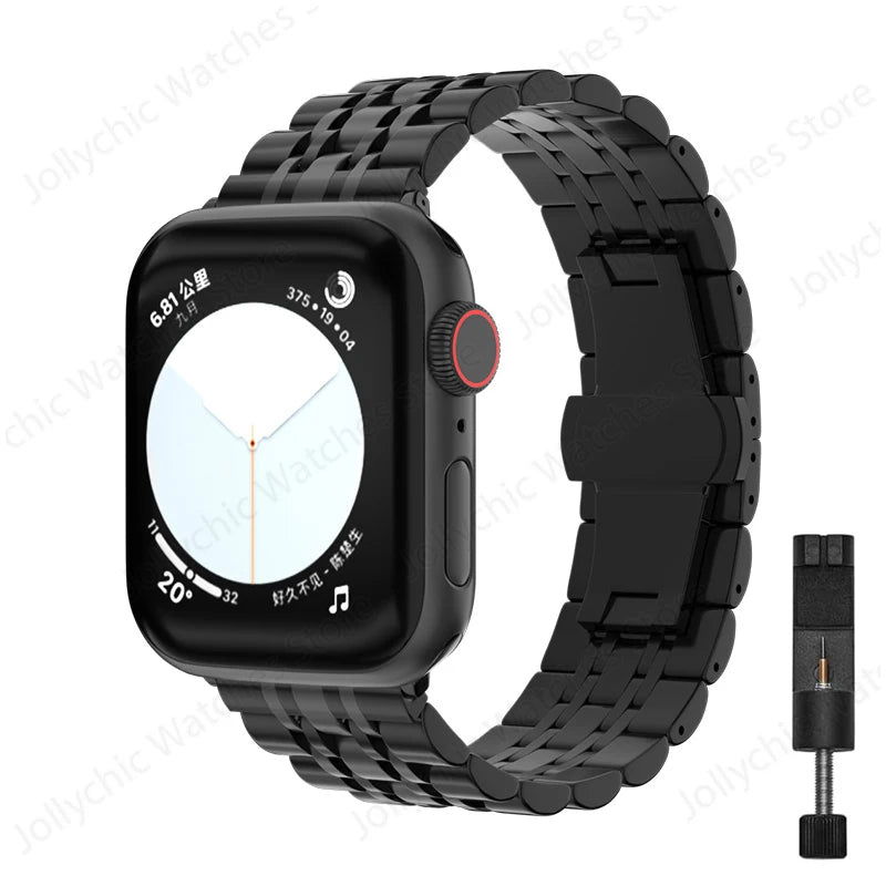 Multi-Row Stainless Steel Apple Watch Bracelet Band in Black - With Tool