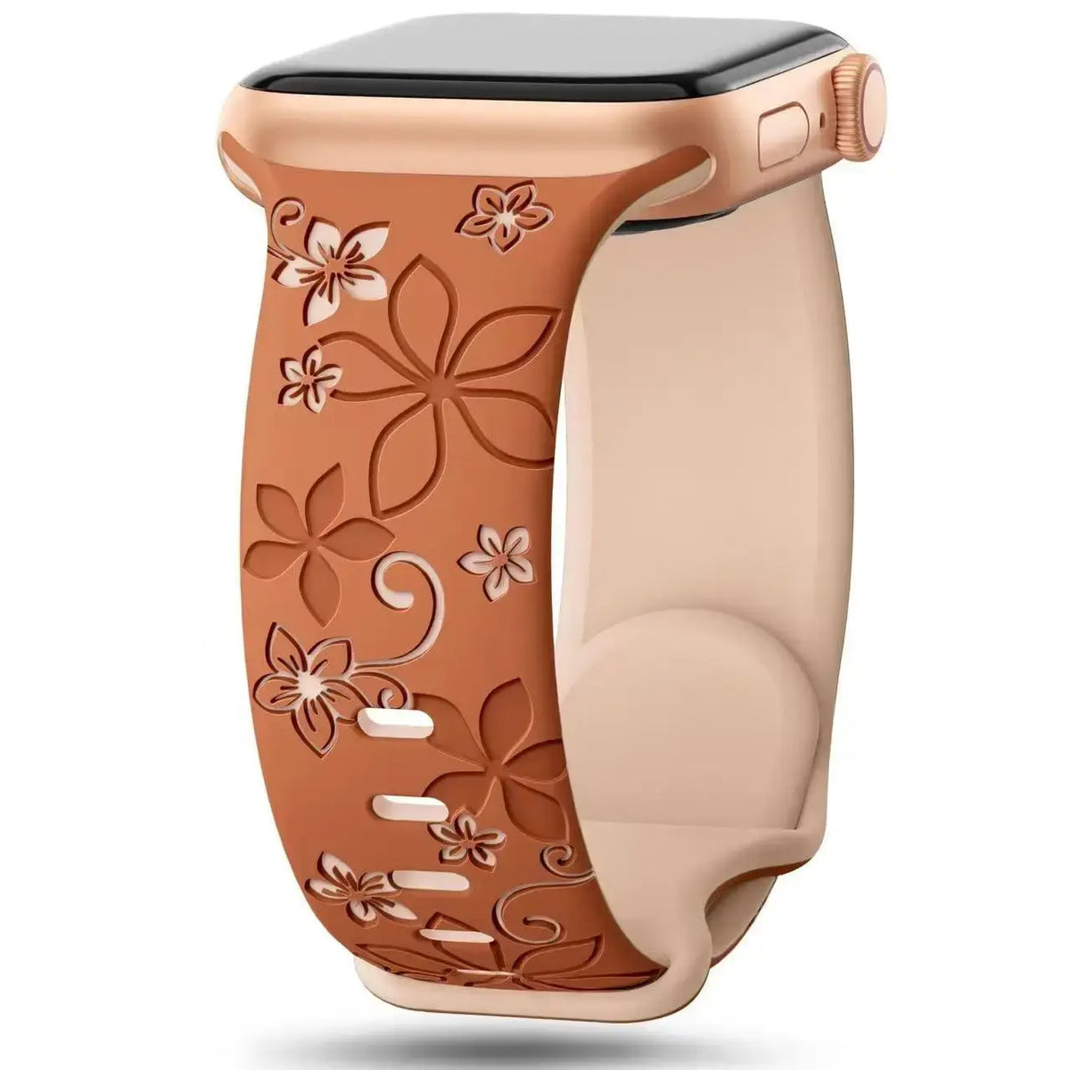 Cognac / Beige two-tone floral silicone Apple Watch band