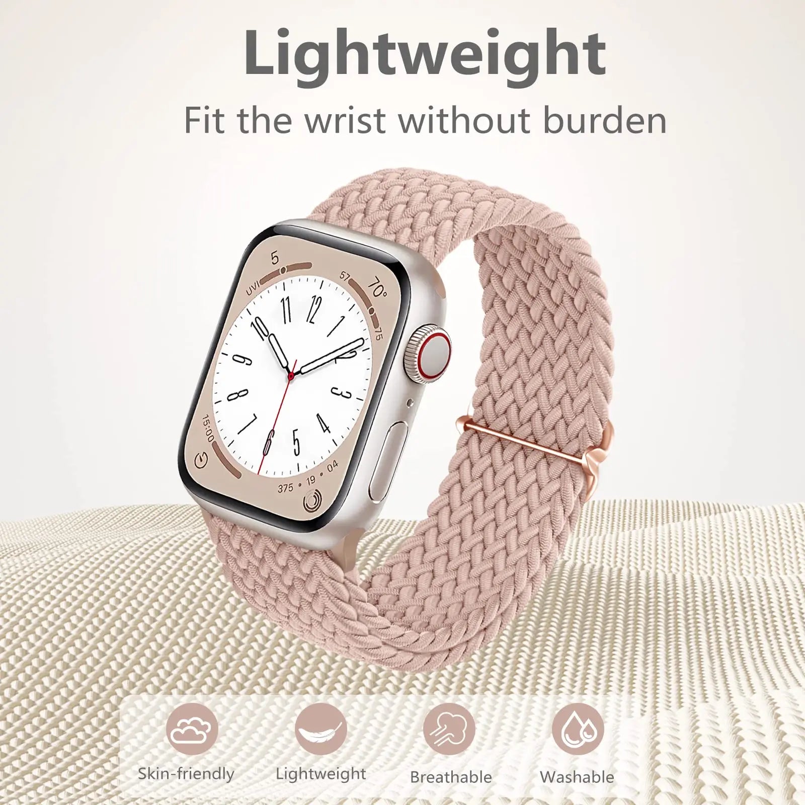 Apple Watch Braided Strap in soft nylon, lightweight and breathable, designed for comfort and daily wear.