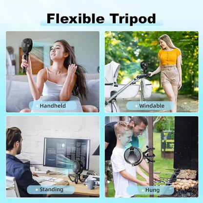Flexible Tripod Golf Cart Fan, 5000mAh Rechargeable, Wraps Around Bars