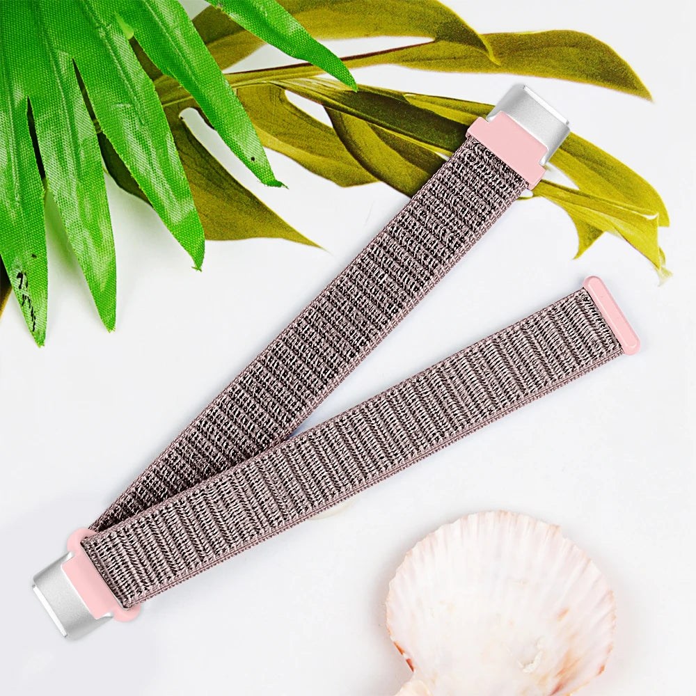 Fitbit Luxe Nylon Hook-and-Loop Sport Band - Taupe / Blush
