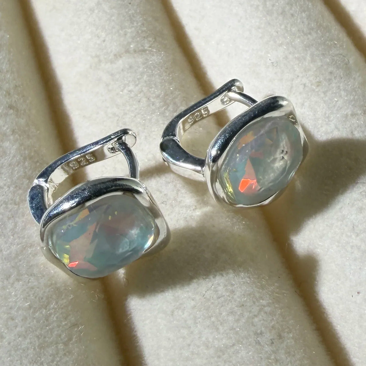 Square Simulated Moonstone Earrings, 925 Sterling Silver, photo 3