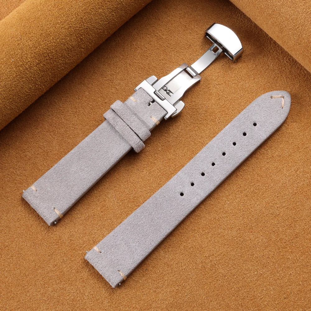 Suede Butterfly Clasp Band in Light Gray