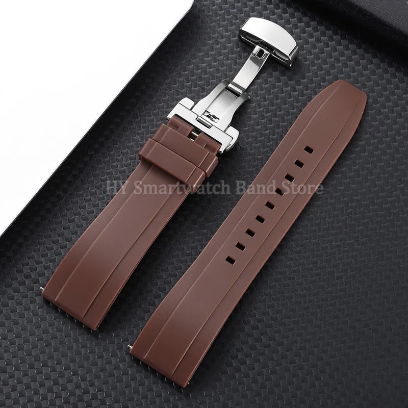 Silicone Butterfly Clasp Band in Brown with Silver Clasp
