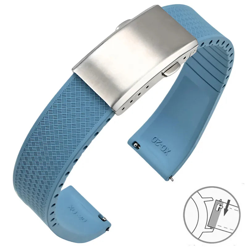 Garmin FKM Rubber Band in Light Blue with Silver Clasp