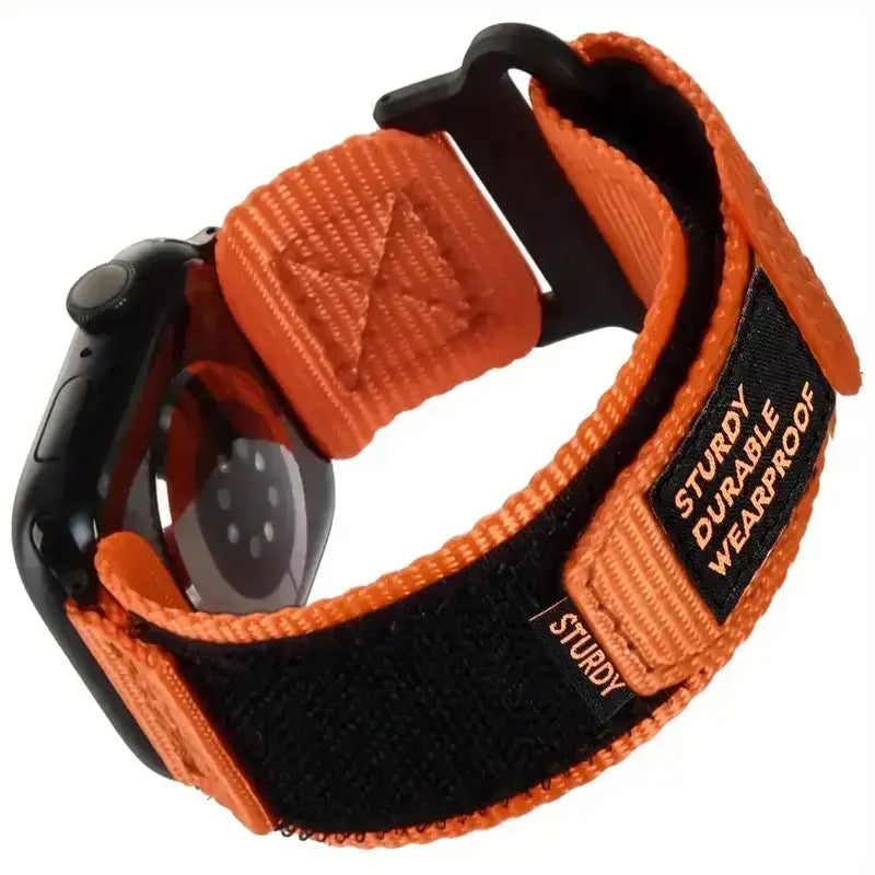 Orange utility nylon Apple Watch band with hook-and-loop fastening