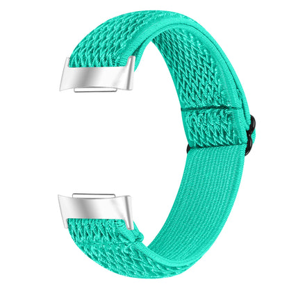 Turquoise nylon strap for Fitbit Charge 6, breathable elastic design for comfort and style. Great replacement band by Bandsco.