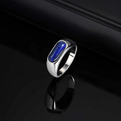 Men's lapis lazuli ring, polished stainless steel