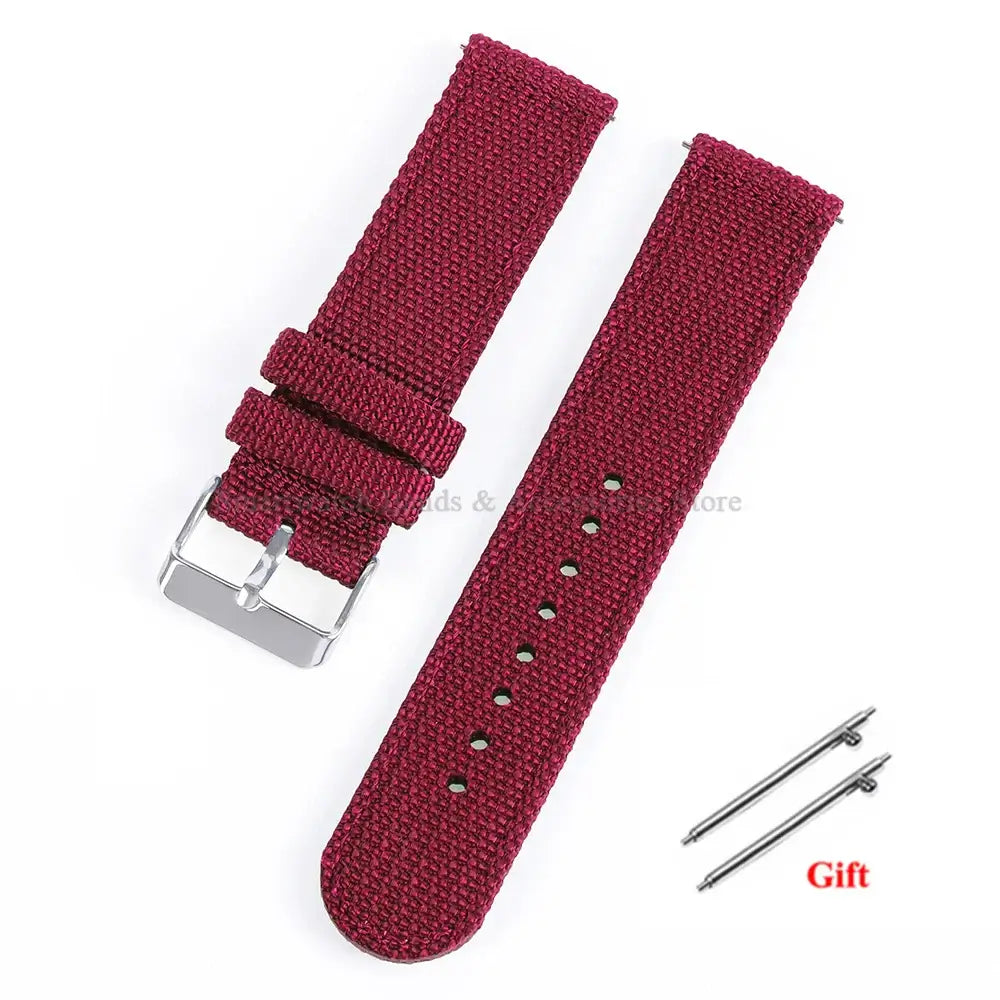 Samsung Galaxy Watch Textured Nylon Buckle Strap in Burgundy / Silver Buckle