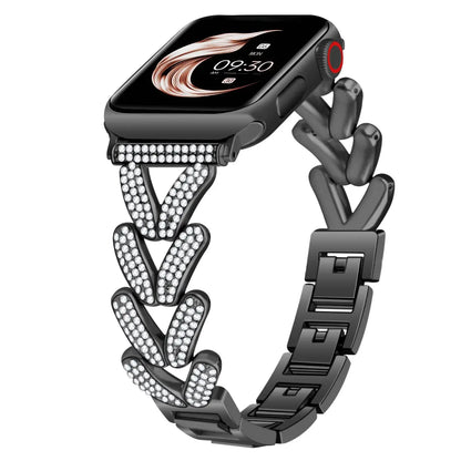 Apple Watch stainless steel band with sparkly crystal design, featuring over 300 crystals for glamorous style.