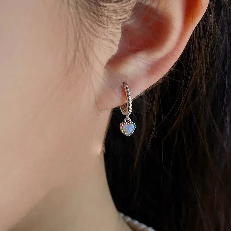 Simulated Moonstone Heart Hoop Earrings, 925 Sterling Silver, photo 5