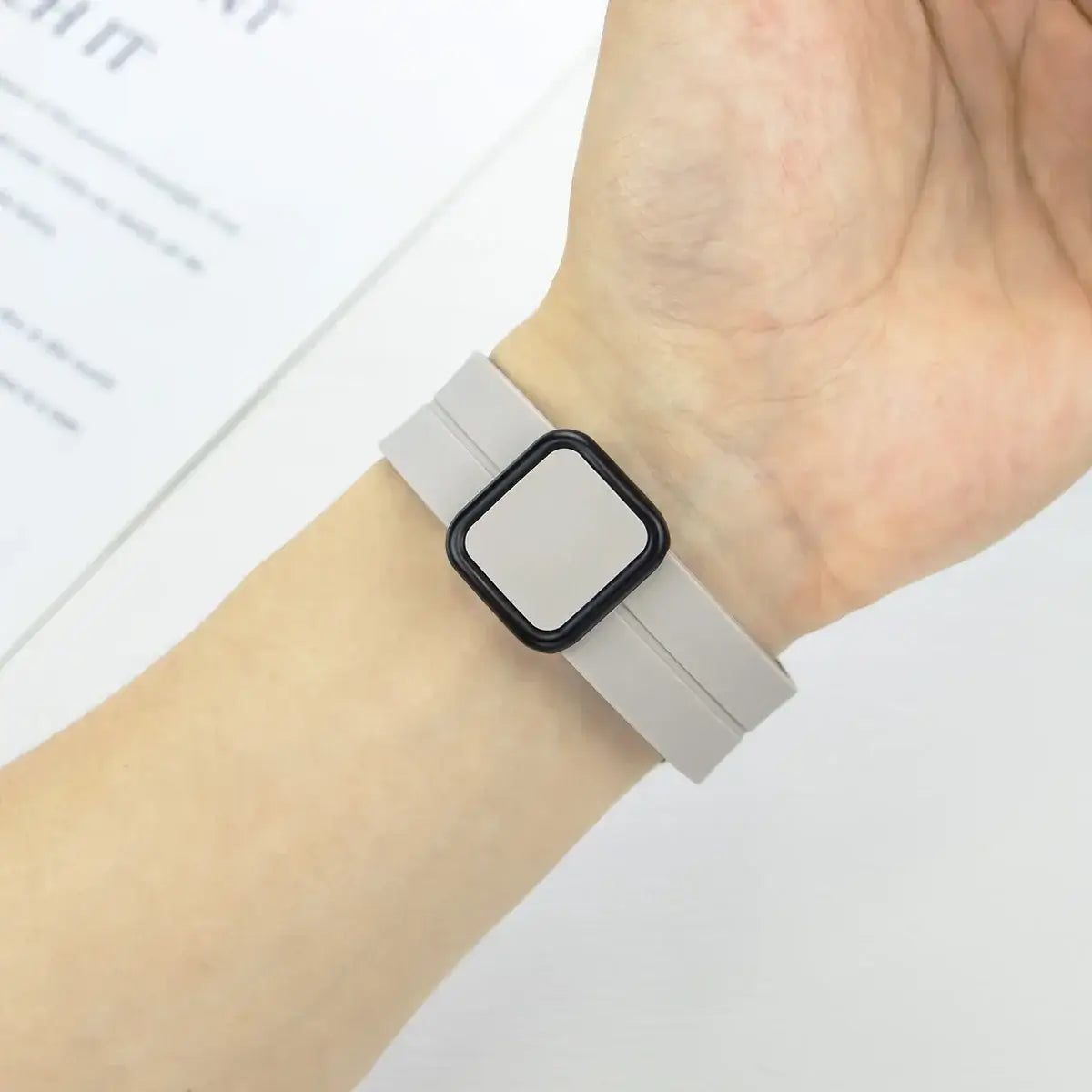 Fitbit Versa & Sense Square-Clasp Magnetic Silicone Band - Cream band worn on wrist