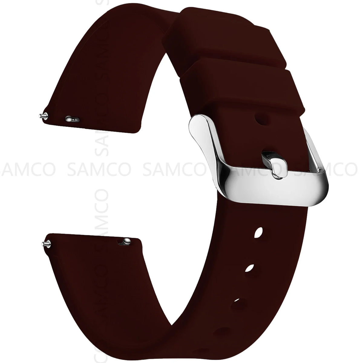 Curved-End Silicone Band in Dark Brown with Silver Buckle