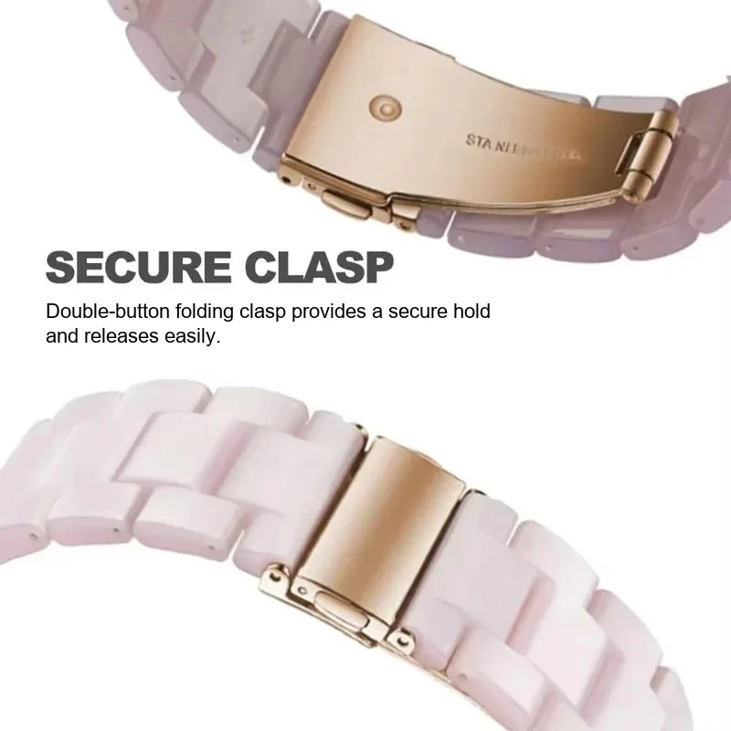 Samsung Galaxy Resin Link Watch Band - Tortoise Women Watch8/Watch8 Classic/Watch9 Ultra/Ultra2 with secure double button clasp.