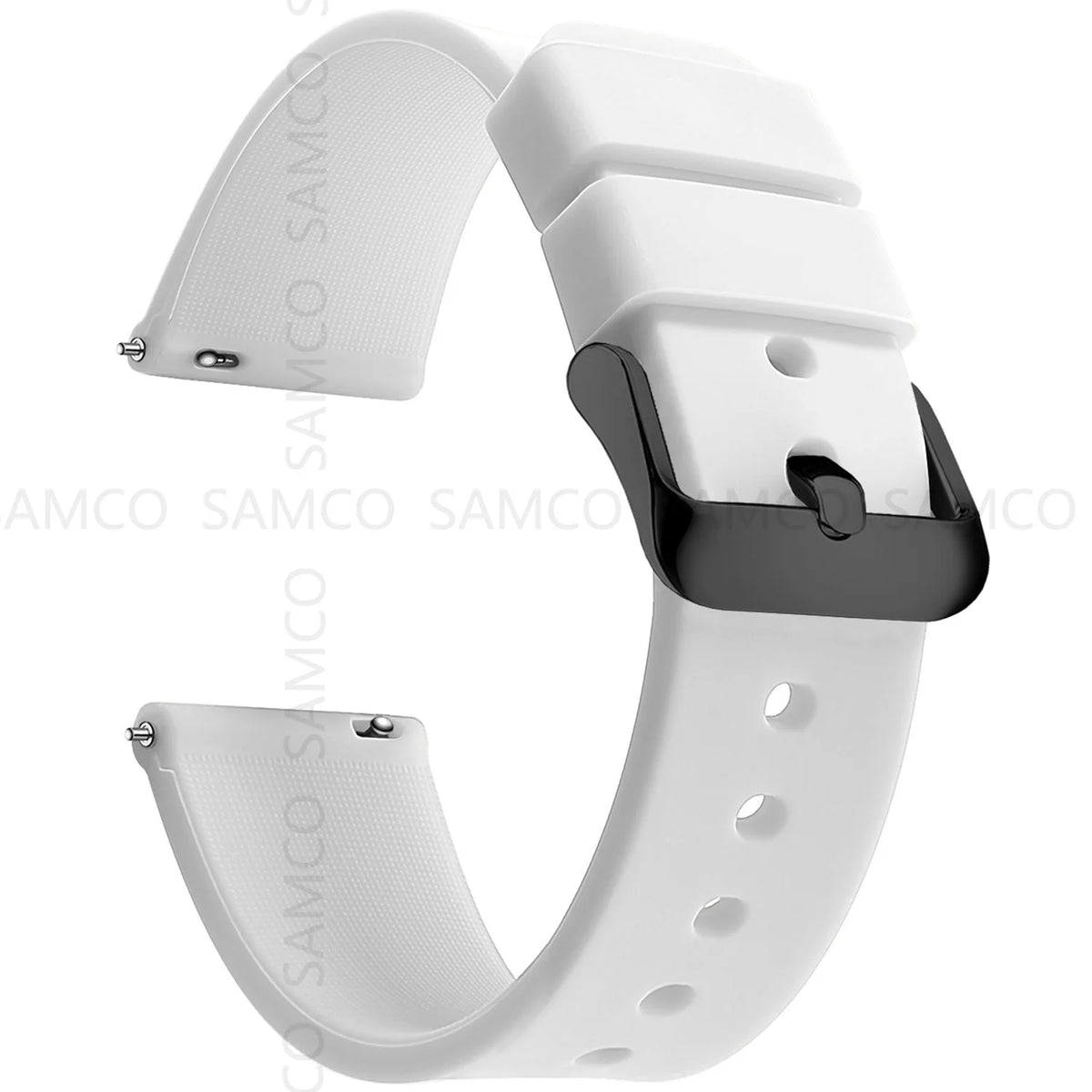 Curved-End Silicone Band in White with Black Buckle
